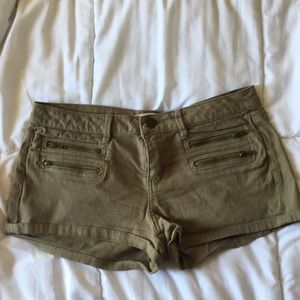 Army Green Denim Shorts with Zippers